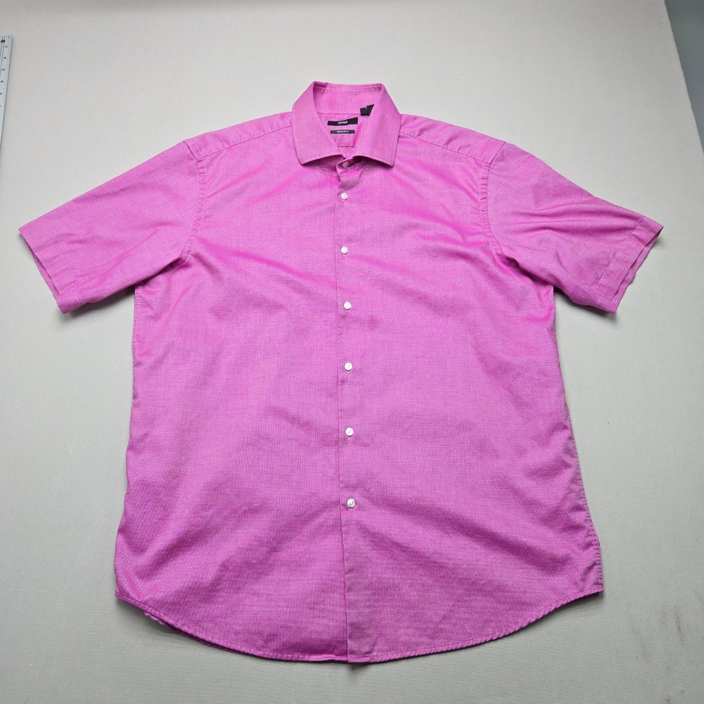 Hugo Boss Button Down Shirt Gerald Regular Fit Pink Cotton Short Sleeve Mens 18